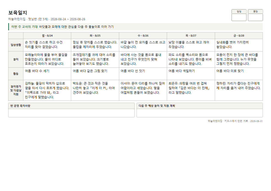 보육일지 표본